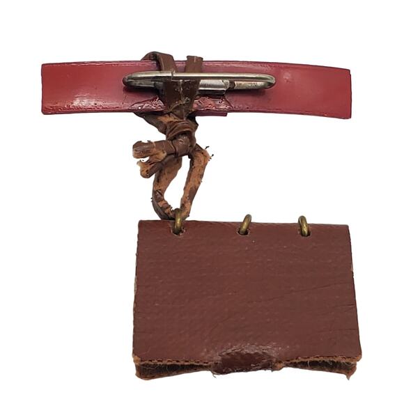 Tiny Leather Date Book Brooch Vintage 1930s Dangle Drop Pin Miniature Jewelry - Picture 10 of 10